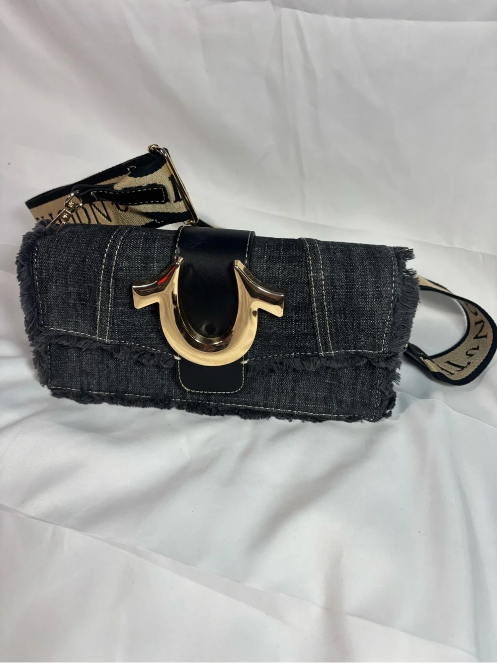 True Religion Denim Horseshoe Crossbody Shoulder Bag – Black